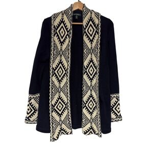 Lauren Ralph Lauren Navy Blue Southwestern Geometric Open Front Cardigan Medium